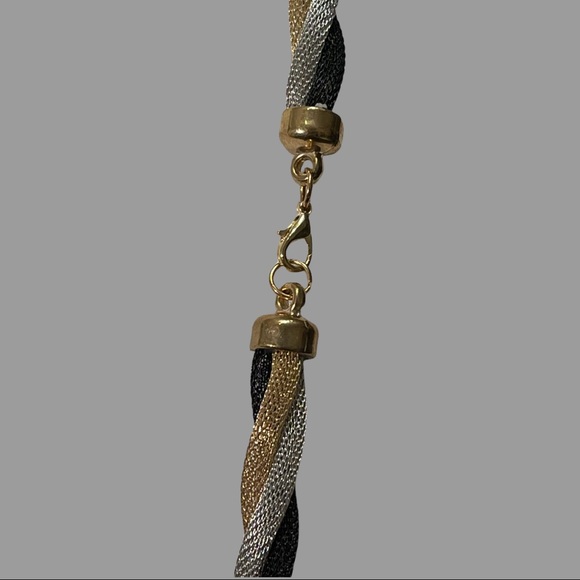 Vintage Braided Mesh Long Black Silver Gold Necklace - Picture 3 of 3